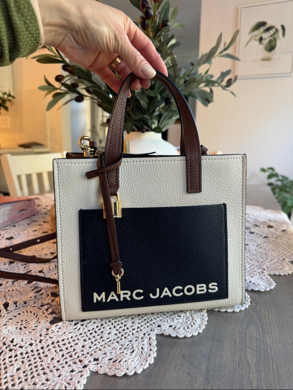 Marc Jacobs Cream, Black & Brown Leather Top-Handle Satchel